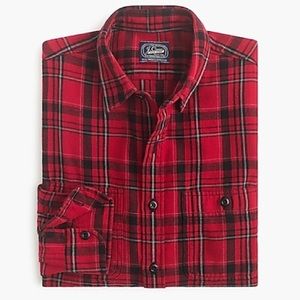 Mid-weight Flannel Shirt in Red Plaid Classic Fit